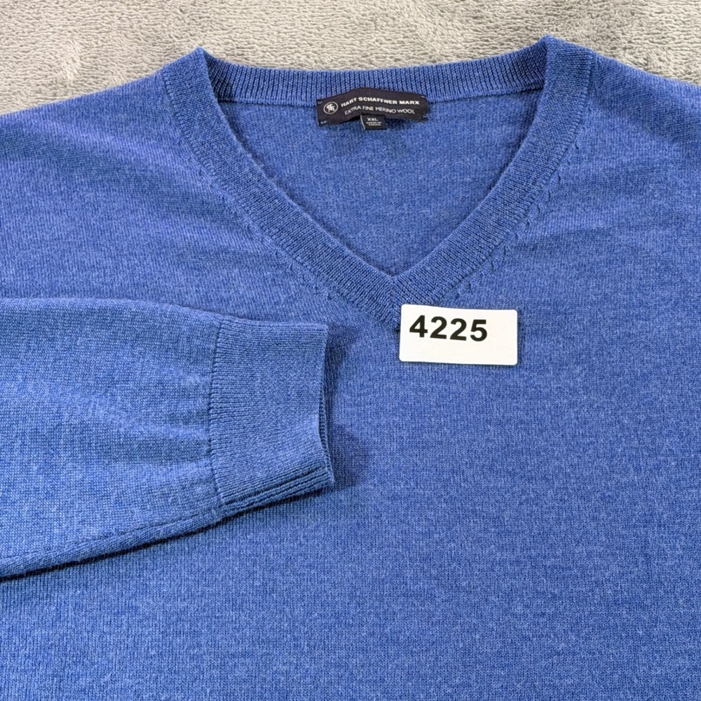 Hart Schaffner Marx Sweater Mens XXL Blue Extra Fine Merino Wool V-Neck 4225